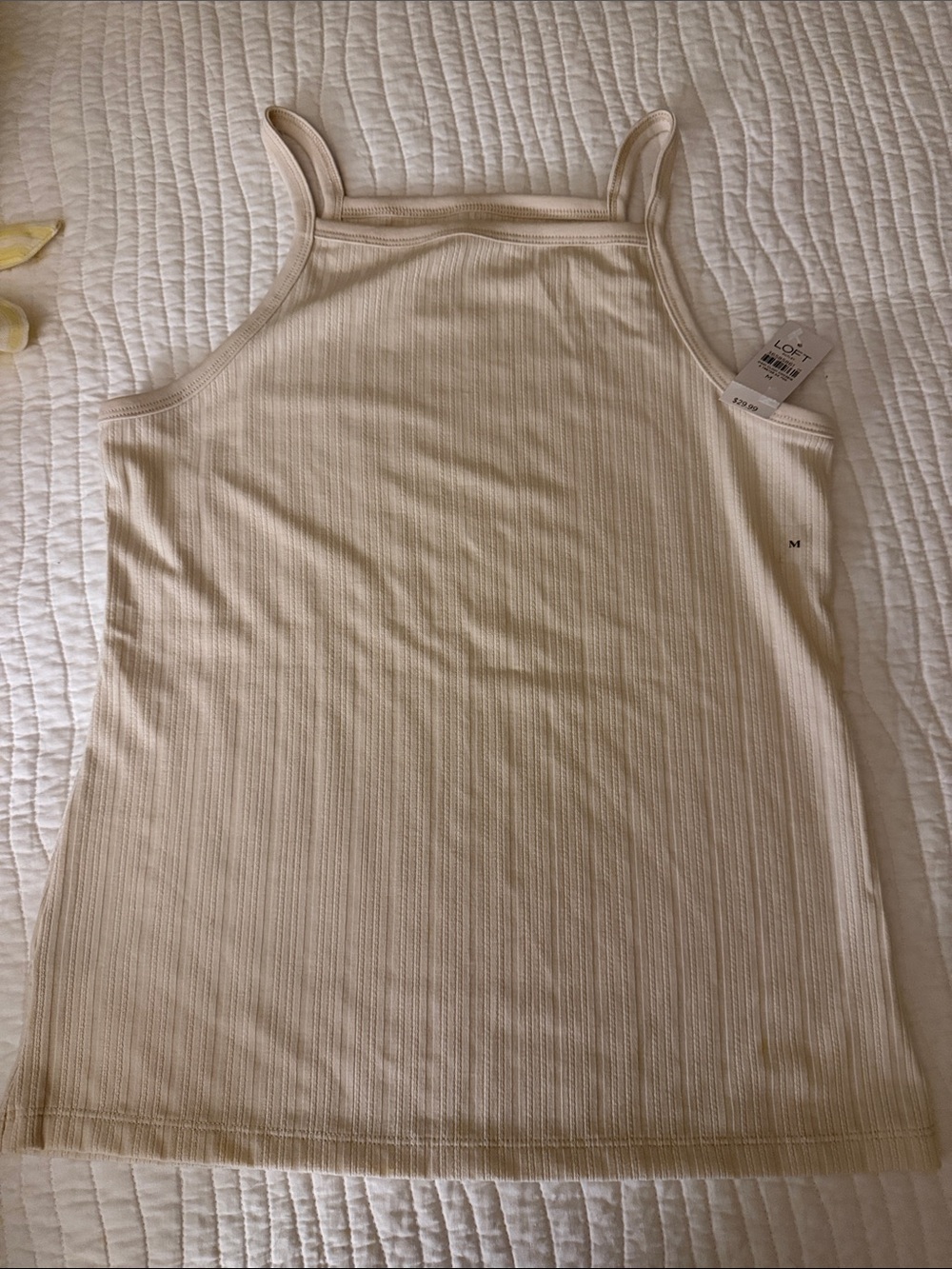 LOFT Cream Ribbed Tank with Slim Straps
